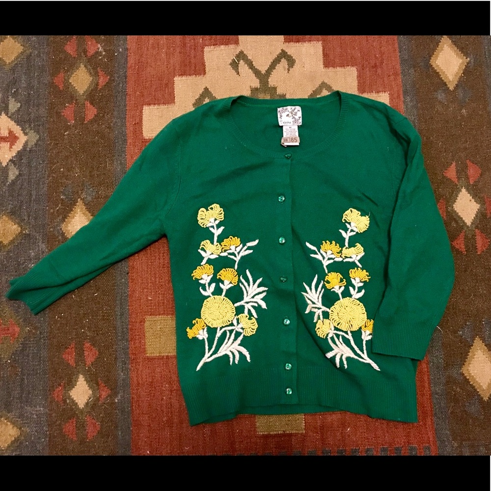 Tabitha Anthropologie green embroidered sweater, M